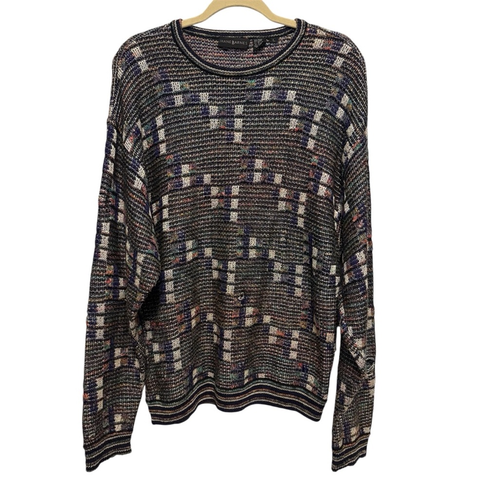 VTG Jhane Barnes Sweater Mens Large Multicolor Artsy Abstract Geometric Grunge